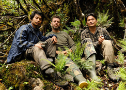 Wildlife photographer and field biologist Jeremy Holden led the camera trapping team: responsible for the first ever photos of the latest large mammal to be discovered, the Myanmar snub-nosed monkey. Snubby team in Myanmar – Thet Ngai Aung, Jeremy Holden &amp; Saw Soe Aung. Photograph by Jeremy Holden/ Fauna &amp; Flora International